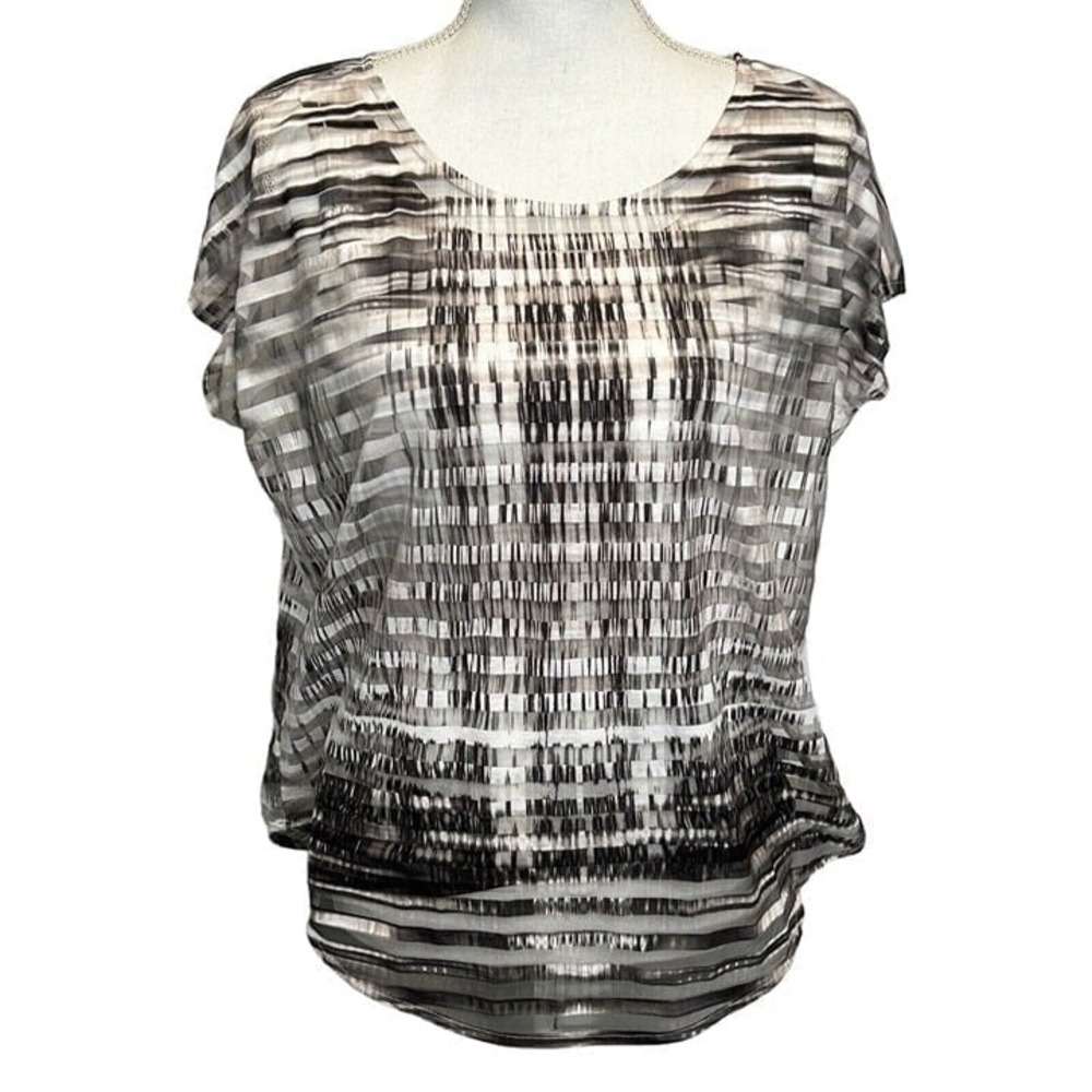 One World Medium Black White‎ Abstract Sheer Top and Tank Set Lace Back Detail